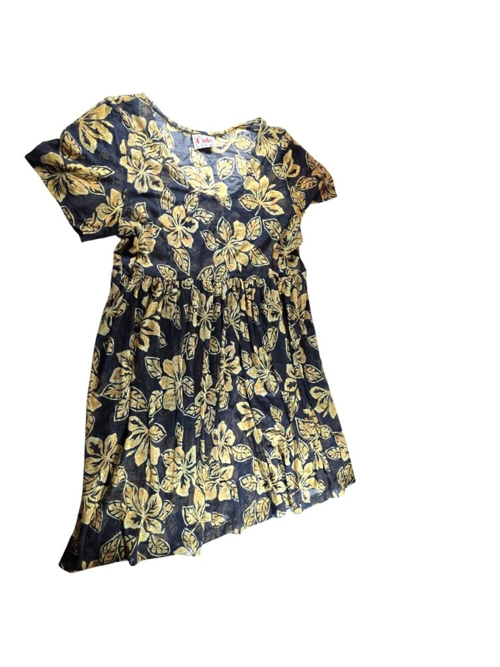 Cole Of California Black & Yellow Floral Swim Cover-Up Dress Lightweight Womens